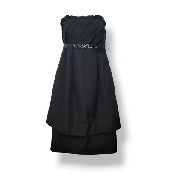 Vera Wang Silk Strapless Pleated Bodice Double Layer Mini Dress in Black Size 4 - Picture 1 of 15